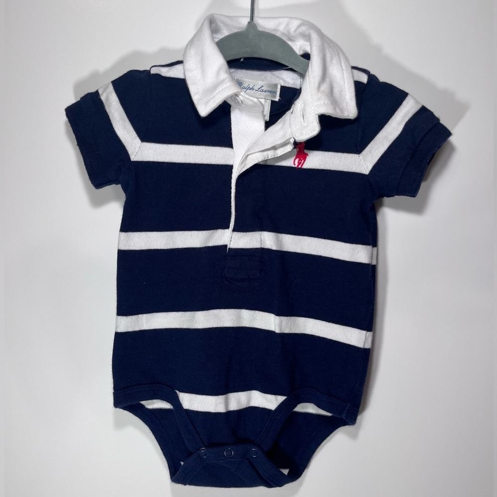 Ralph Lauren polo onesie blue and white for 3M